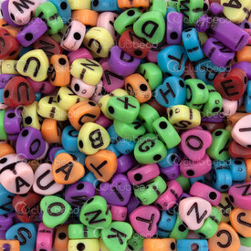 1106-9963-MIX1 - Plastic Bead Heart Alphabet letters 7x3.5mm Black Letter on Mix Color Base 1.5mm hole (approx. 1000pcs) 1 bag 100gr 1106-9963-MIX1,Beads,Plastic,montreal, quebec, canada, beads, wholesale