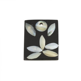 *1109-1349-01 - Horn Pendant Rectangle 38X50MM Black Mother of Pearl Design 2pcs India *1109-1349-01,corne,Horn,Pendant,Natural,Horn,38X50MM,Rectangle,Black,Black,Mother of Pearl Design,India,2pcs,montreal, quebec, canada, beads, wholesale