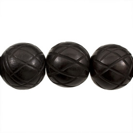 1109-1360-01 - Bone Bead Ball Round 19MM Black Engraved Design 20pcs String India 1109-1360-01,montreal, quebec, canada, beads, wholesale