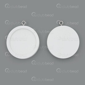 1110-1413-25WH - Wood Bezel Cup Round 35x30x4.5mm for 24.5mm Round Cabochon with Stainless Steel Loop White 10pcs 1110-1413-25WH,Loop,montreal, quebec, canada, beads, wholesale