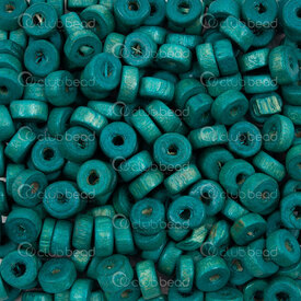 1110-240117-0605 - Wood Bead Spacer Heishi 3x6mm Turquoise Dyed 2mm Hole 90g app. 1200pcs 1110-240117-0605,Beads,Heishi,Wood,Bead,Spacer,Natural,Wood,3X6MM,Cylinder,Heishi,Green,Turquoise,Dyed,2mm Hole,montreal, quebec, canada, beads, wholesale