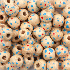 1110-240301-1001 - Maple Wood Bead Round 10mm Natural Painted Red-Blue 3mm hole 1bag 90gr (app 300pcs) 1110-240301-1001,1110,montreal, quebec, canada, beads, wholesale