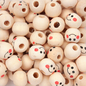 1110-240301-1003 - Bille de Bois Rond 8.5x10mm Non-Traite Naturel Motif Bonhomme Sourrire Trou 3.5mm 300pcs 1110-240301-1003,montreal, quebec, canada, beads, wholesale