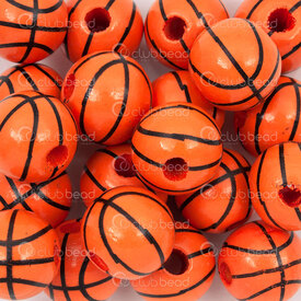 1110-240301-1601 - Bille de Bois Rond 14.5x16mm Orange Motif Ballon de Basket Trou 4mm 20pcs 1110-240301-1601,montreal, quebec, canada, beads, wholesale