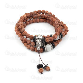 1110-5101-01 - Seed Rosary Mala Round Rudraksha 6mm with 8mm white jade Bodhi Beads 108pcs on Elastic 1pc 1110-5101-01,Finished jewelry,Wooden malas,montreal, quebec, canada, beads, wholesale