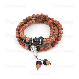 1110-5101-03 - Seed Rosary Mala Round Rudraksha 6mm with 10mm black agate Bodhi Beads 108pcs on Elastic 1pc 1110-5101-03,Finished jewelry,montreal, quebec, canada, beads, wholesale
