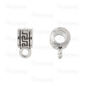 1111-0283-WH - Metal Bead Tube 5x10x6.5mm Greek Key Design with Loop 3.5mm Hole Natural 30pcs 1111-0283-WH,Metal bead with loop,montreal, quebec, canada, beads, wholesale