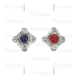 1111-2009 - Metal Bead With Flower 14x14mm Blue/Red filling Antique Nickel 1.2mm Hole 2pcs  Tibetan Style 1111-2009,1111-,2pcs,Bead,Metal,Metal,14x14mm,With Flower,Antique Nickel,Blue/Red filling,1.2mm Hole,China,2pcs,Tibetan Style,montreal, quebec, canada, beads, wholesale