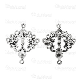 1111-5000-011 - Metal Pendant French Lily Double 28x34mm Antique Nickel Flat Back 7 Loops 20pcs 1111-5000-011,Beads,Pendant,Metal,Pendant,Metal,Metal,28x34mm,French Lily,Double,Antique Nickel,Flat Back,7 Loops,China,20pcs,montreal, quebec, canada, beads, wholesale