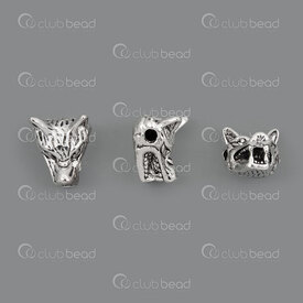 1111-5010-17 - Animal Metal Bead Wolf Head 9.5x12x9mm 2mm Hole Nickel 10pcs 1111-5010-17,Pendants,Metal,montreal, quebec, canada, beads, wholesale