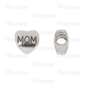 1111-5014-03WH - Heart Metal bead Heart shape 10.5mm engraved "Mom" hole 4.5mm 20pcs 1.8gr 1111-5014-03WH,Beads,Metal,Others,montreal, quebec, canada, beads, wholesale