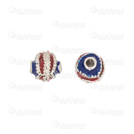 1111-5059 - Metal Bead 9.5mm Round Fancy Blue-Red Design 4pcs  LIMITED QUANTITY 1111-5059,montreal, quebec, canada, beads, wholesale