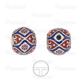 1111-5061 - Metal Guru Bead 15.5mm Round Fancy Blue-Red Design 4pcs  LIMITED QUANTITY 1111-5061,montreal, quebec, canada, beads, wholesale