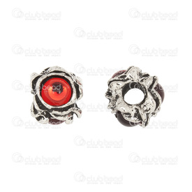 1111-5200-033 - Metal Bead European Style Fancy Flower 10x13mm Antique Nickel With Red Acrylic Cabochons 4.5mm Hole 5pcs 1111-5200-033,European style,Bead,European Style,Metal,Metal,10X13MM,Round,Fancy Flower,Antique Nickel,With Red Acrylic Cabochons,4.5mm Hole,China,5pcs,montreal, quebec, canada, beads, wholesale