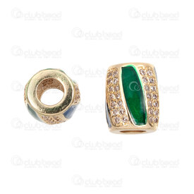 1111-5203-0101 - Metal Bille Tube 11x9mm avec Emaille Cloisonne Bleu-Vert et Zircon Cubique Cristal Trou 4mm Or 4pcs 1111-5203-0101,zircon cubique,montreal, quebec, canada, beads, wholesale
