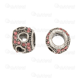 1111-5214-007 - Metal Bead European Style With Hearts With Rhinestones 5mm Hole 5pcs 1111-5214-007,European style,Beads,Bead,European Style,Metal,Metal,Round,With Hearts,With Rhinestones,5mm Hole,China,5pcs,montreal, quebec, canada, beads, wholesale