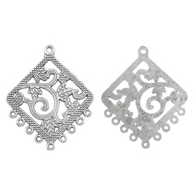 *1111-9800-327 - Pewter Part Filigree Fancy Diamond with 1 and 9 loops 41x50mm Antique Nickel 5pcs  Limited Quantity! *1111-9800-327,Beads,5pcs,Part,Filigree,Pewter,41x50mm,Fancy Diamond,with 1 and 9 loops,Nickel,Antique,China,5pcs,Limited Quantity!,montreal, quebec, canada, beads, wholesale
