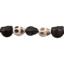 1112-0010-01 - Bille de Pierre Fine Crâne 10X12MM Mixte Noir et Blanc Corde de 16 Pouces 1112-0010-01,montreal, quebec, canada, beads, wholesale