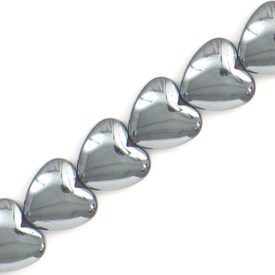A-1112-1255 - Semi-precious Stone Bead Heart Puffed 12MM Hematite 16'' String A-1112-1255,a-1112,montreal, quebec, canada, beads, wholesale