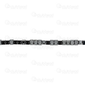 1112-130102-0401 - Semi Precious Stone Bead Cube 4x4mm Bow Tie Design Hematite 0.5mm hole Natural (approx. 90pcs) 15.5" String 1112-130102-0401,Beads,Stones,Hematite,montreal, quebec, canada, beads, wholesale