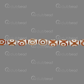 1112-240307-1205 - Natural Semi Precious Stone Bead Cylinder Light Orange-White Tibetan Agate 12x8mm with Evil Eye Dzi Design 1.2mm hole 15in String (approx. 30pcs) 1112-240307-1205,String,montreal, quebec, canada, beads, wholesale