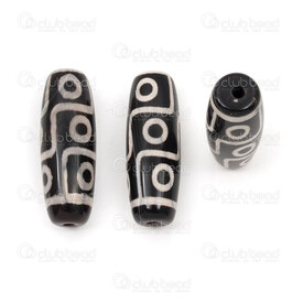 1112-240307-4001 - Natural Semi Precious Stone Bead Cylinder Black Tibetan Agate 40x14mm with 9 Evil Eye Dzi Design 2.5mm hole 3pcs 1112-240307-4001,cylinder,montreal, quebec, canada, beads, wholesale