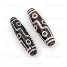 1112-240307-5001 - Natural Semi Precious Stone Bead Cylinder Black Tibetan Agate 50x13mm with 9 Evil Eye Dzi Design 2.5mm hole 3pcs 1112-240307-5001,M,montreal, quebec, canada, beads, wholesale