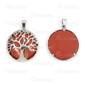 1112-5012-09 - Spiritual Semi Precious Stone Pendant Tree of Life Red Jasper 27mm Round Nickel 3pcs 1112-5012-09,1112-50,montreal, quebec, canada, beads, wholesale