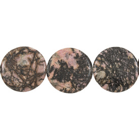 *1112-8191 - Semi-precious Stone Bead Coin 29MM Rhodonite 16'' String  Limited Quantity! *1112-8191,1112-,16'' String,Coin,Bead,Natural,Semi-precious Stone,29MM,Coin,China,16'' String,Rhodonite,Limited Quantity!,montreal, quebec, canada, beads, wholesale