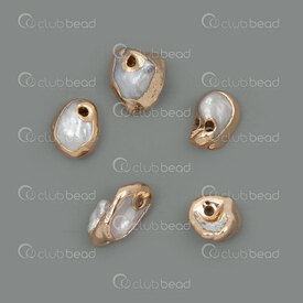 1113-9080-01GL - Fresh Water Pearl Charm Irregular shape (approx. 6x7mm) White Gold Edge with 1mm hole 5pcs  LIMITED QUANTITY! 1113-9080-01GL,Beads,montreal, quebec, canada, beads, wholesale