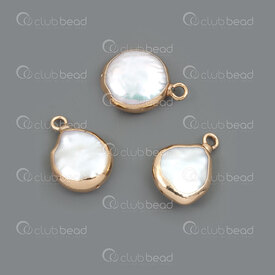 1113-9090-01GL - Fresh Water Pearl Pendant Round 16x12.5mm White With Metal Gold Edge 3pcs  LIMITED QUANTITY! 1113-9090-01GL,Fresh Water,montreal, quebec, canada, beads, wholesale