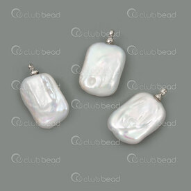1113-9090-0917 - Perle d\'Eau Douce Pendentif Rectangle approx.17x12mm Eclat Naturel Blanc avec Boucle Metal 4pcs !QUANTITE LIMITEE! 1113-9090-0917,montreal, quebec, canada, beads, wholesale