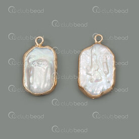1113-9090-0925GL - Perle d\'Eau Douce Pendentif Rectangle approx.25x14x5mm Eclat Naturel Blanc avec Bordure Or 2pcs !QUANTITE LIMITEE! 1113-9090-0925GL,montreal, quebec, canada, beads, wholesale