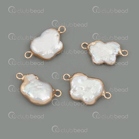 1113-9096-07GL - Perle d'Eau Douce Lien Papillon (approx. 20x12mm) Bordure Or avec Boucles 1.5mm Eclat Naturel 4pcs 1113-9096-07GL,Perles-Coquillages,montreal, quebec, canada, beads, wholesale