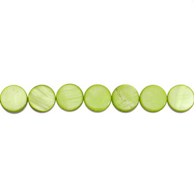 1114-0602-03 - Lake Shell Bead Coin 6MM Lime 16'' String 1114-0602-03,Dollar Bead - Shell,Bead,Natural,Lake Shell,6mm,Round,Coin,Green,Lime,China,Dollar Bead,16'' String,montreal, quebec, canada, beads, wholesale
