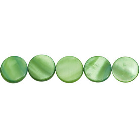 1114-0735-03 - Lake Shell Bead Coin 15MM Lime 16'' String 1114-0735-03,Bead,Natural,Lake Shell,15MM,Round,Coin,Green,Lime,China,Dollar Bead,16'' String,montreal, quebec, canada, beads, wholesale
