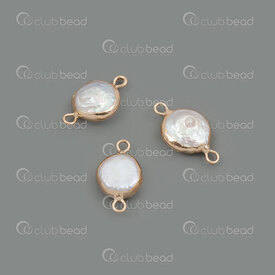 1114-0993 - Fresh Water Pearl Link 11mm Round Gold Edge with 1.5mm loops 3pcs 1114-0993,Pearls-Shell,montreal, quebec, canada, beads, wholesale