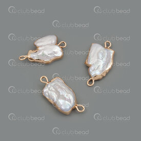 1114-0995 - Fresh Water Pearl Link 14x14MM Irregular Shape Gold Edge with 1.5mm loops 3pcs 1114-0995,1114-099,montreal, quebec, canada, beads, wholesale
