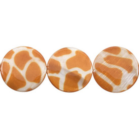 *1114-1103-13 - Bille Coquillage d'Eau Douce Rond 20MM Orange Girafe Corde de 16 Pouces *1114-1103-13,montreal, quebec, canada, beads, wholesale