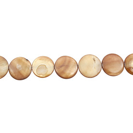 *1114-9912-93 - Shell Bead Round Flat 18MM Caramel App. 15'' String  Limited Quantity! *1114-9912-93,Beads,Shell,Lake shell,Bead,Natural,Shell,18MM,Round,Round,Flat,Beige,Caramel,China,App. 15'' String,montreal, quebec, canada, beads, wholesale