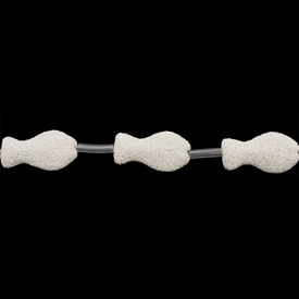 *1115-7945-03 - Volcanic Stone Bead Fish 21X37MM White 16'' String *1115-7945-03,montreal, quebec, canada, beads, wholesale