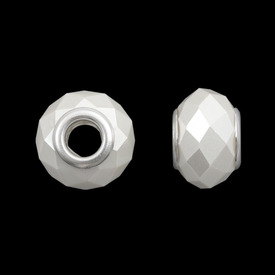 1118-0111-01 - Bille Perle Style Européen Oval Facetté 14MM Blanc Cœur en Laiton Trou Large 5pcs 1118-0111-01,montreal, quebec, canada, beads, wholesale