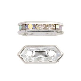 A-1190-0501-SL - Rhinestone Bead Silver Spacer 6X15MM Crystal AB 2 Holes 24pcs A-1190-0501-SL,Beads,Rhinestones,Glass,Bead,Silver,Glass,Rhinestone,6X15MM,Polygon,Spacer,Colorless,Crystal,AB,2 Holes,montreal, quebec, canada, beads, wholesale