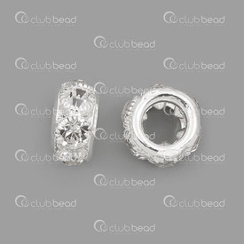 1190-0515-15.5WH - Metal Bead Spacer Round With Crystal Clear Rhinestones 15.5x8.5mm Silver 9mm Hole 5pcs 1190-0515-15.5WH,Findings,Spacers,Rhinestones,Bead,Spacer,Metal,Metal,15.5x8.5mm,Round,Round,With Crystal Clear Rhinestones,Grey,Silver,9mm Hole,montreal, quebec, canada, beads, wholesale