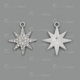1190-5007 - Metal Pendant Star (8 branch) 23x24mm with rhinestone Nickel 10pcs 1190-5007,1190-5,montreal, quebec, canada, beads, wholesale