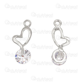 1190-5115 - Metal charm heart 19x9.5mm with high quality cubic zirconia 8mm round Nickel 10pcs 1190-5115,Charms,Metal,montreal, quebec, canada, beads, wholesale