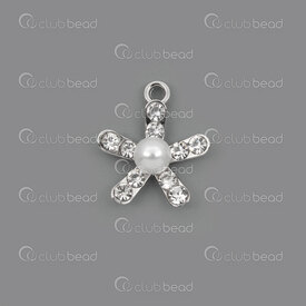 1190-5119 - Metal Charm Flower 16x17.5mm with imitation pearl 5.5mm white and rhinestone Nickel 10pcs 1190-5119,1190-5,montreal, quebec, canada, beads, wholesale