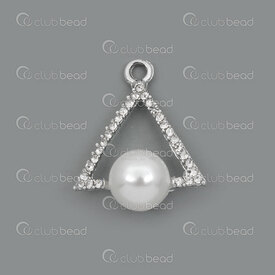 1190-5127 - Metal Charm Triangle hollow 18x17.5mm with imitation pearl 7mm white and rhinestone 4.5mm Nickel 10pca 1190-5127,montreal, quebec, canada, beads, wholesale