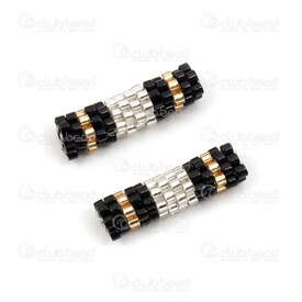 1411-2403-01 - Miyuki Bead Tube Black-White 20x5mm Lined Design with 1.5mm hole 2pcs 1411-2403-01,Weaving,Miyuki woven elements,montreal, quebec, canada, beads, wholesale