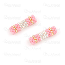 1411-2403-03 - Miyuki Bead Tube Pink-Silver-Gold 20x5mm Lined Design with 1.5mm hole 2pcs 1411-2403-03,Weaving,Miyuki woven elements,montreal, quebec, canada, beads, wholesale